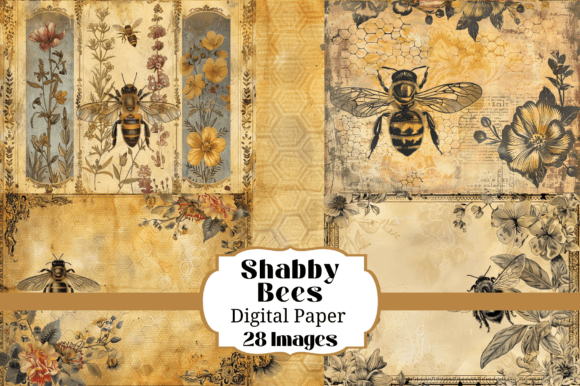 28 Shabby Bees Digital Paper Backgrounds for Your Projects