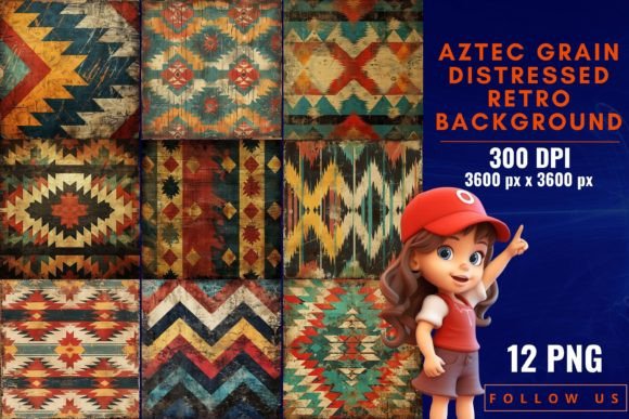 Aztec Grain Distressed Retro Backgrounds: Ancient Style for Modern Projects
