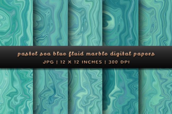 Pastel Sea Blue Fluid Marble Backgrounds for Design