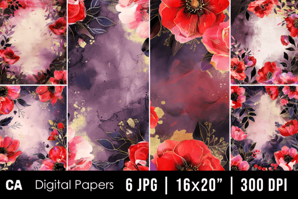 Watercolor Red Pink Floral Backgrounds for Creative Projects