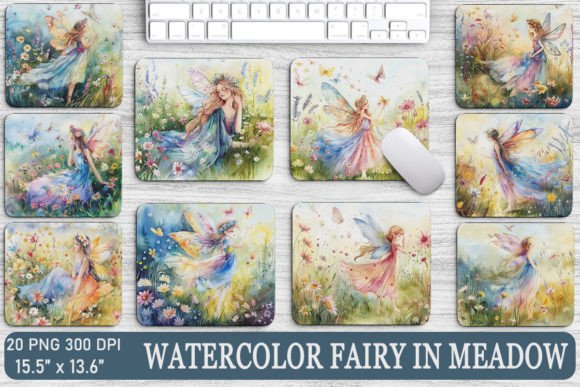 Whimsical Watercolor Fairy in Meadow Backgrounds for Creative Projects